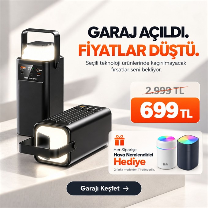 OUTLET/TEŞHİR 24.000mAh Dijital Göstergeli Taşınabilir Kulplu 22.5W Hızlı Şarjlı Dahili Kablolu LED Fenerli Powerbank Type-C, Lightning, USB Hafif Askı Aparatlı Kamp Uyumlu Dayanıklı
