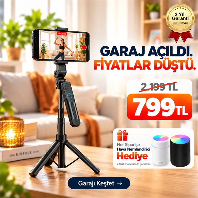 OUTLET/TEŞHİR Akıllı Takipli Selfie Çubuğu 1.8 Metre 360° Döner Kumandalı Telefon Tripodu 