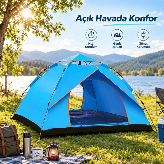 OUTLET/TEŞHİR Outdoor Otomatik Kamp Çadırı cm Su Geçirmez Güneş Korumalı Kolay Kurulum 4 Kişilik