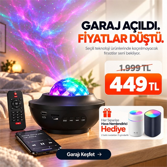 OUTLET/TEŞHİR Starry Light Yıldızlı Atmosfer Işık Projektörü – Çok Renkli Gökyüzü Efekti, Ay ve Nebula Yansıtma,