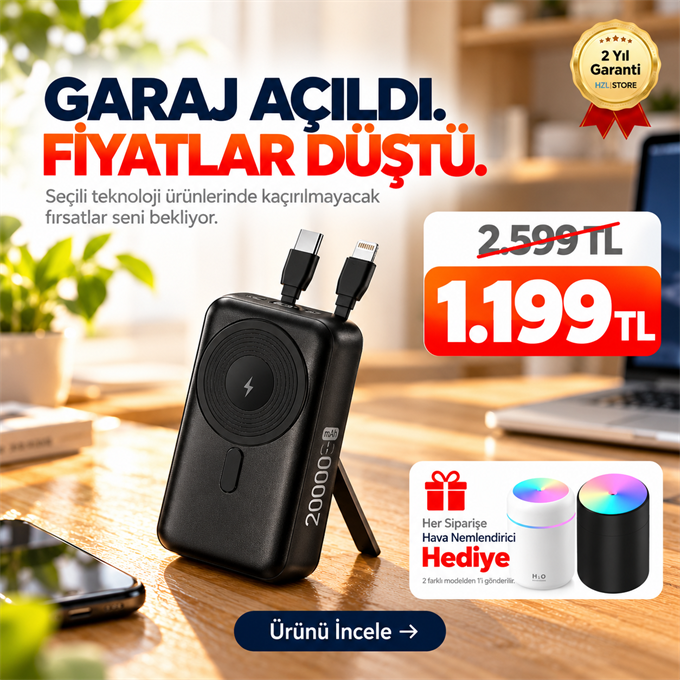 OUTLET/TEŞHİR20000 mAh MagSafe Kablosuz Powerbank Manyetik Hızlı Şarj Taşınabilir Şarj Cihazı