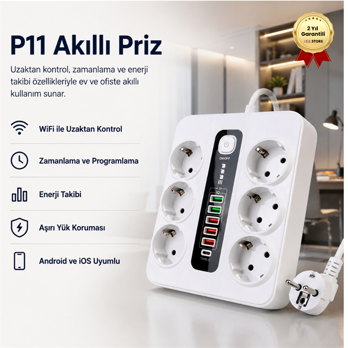 P11 Akıllı Priz Uzaktan Kontrol, Zamanlama, Enerji Takibi ile Akıllı Ev Çözümü