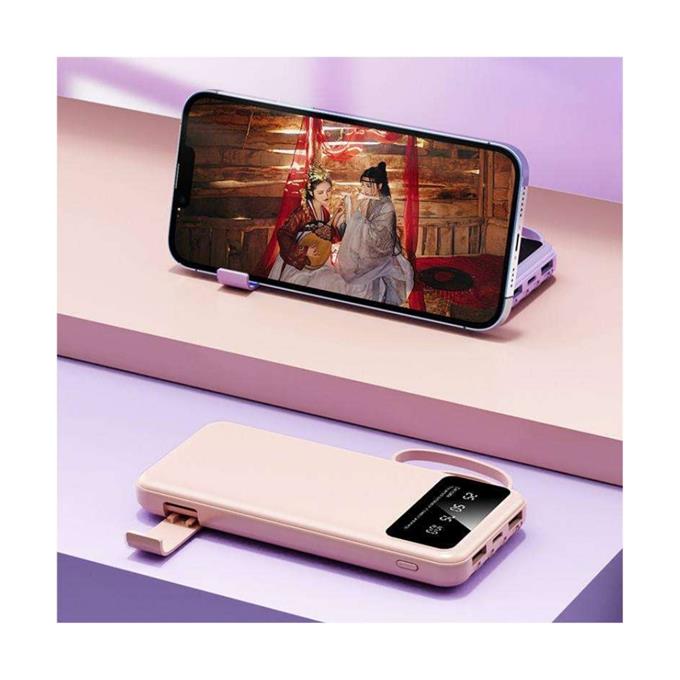 10,000 mAh Taşınabilir Hızlı Şarj Çift Çıkışlı, İnce Tasarımb LED Göstergeli Dahili Kablolu Powerbank
