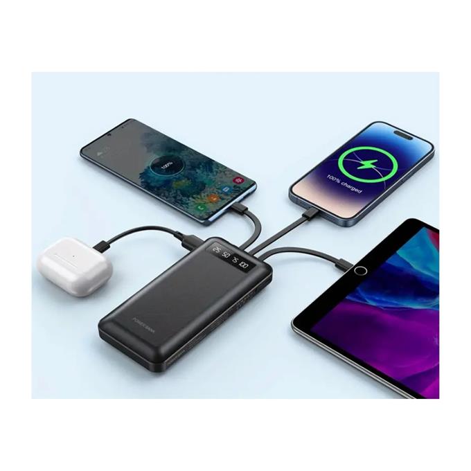 10,000 mAh Taşınabilir Hızlı Şarj Çift Çıkışlı, İnce Tasarımb LED Göstergeli Dahili Kablolu Powerbank