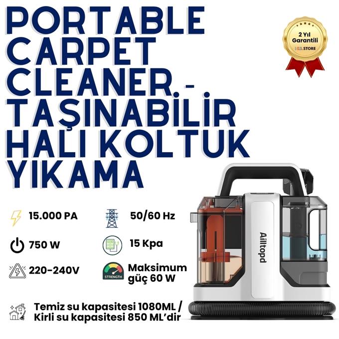 Portable Carpet Cleaner, Halı Koltuk Yıkama Makinesi, Güçlü Leke Çıkarıcı, Derinlemesine Temizlik ve Vakumlu Su Çekme Özellikli Profesyonel Temizlik Cihazı 