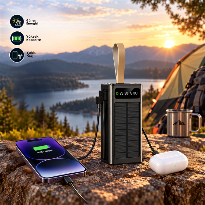 Powerbank 50000 mAh Taşınabilir Solar  Şarj Cihazı Hızlı Şarj Cihazı 