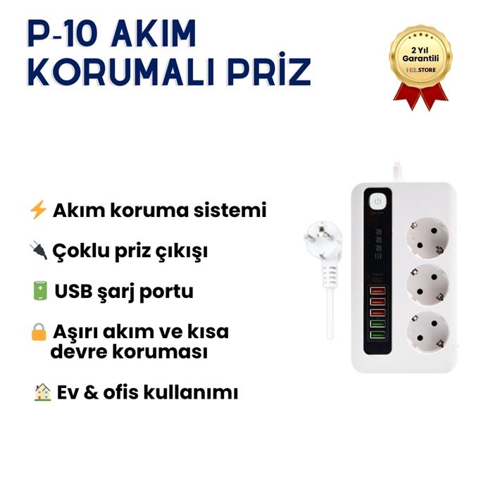 Protech P10 Akım Korumalı Çoklu Priz – USB Girişli, Anahtarlı, Yüksek Güvenlikli Priz Ünitesi