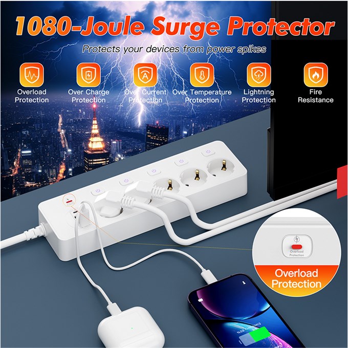 PS-13 Slim Seri 4lü Akıllı Priz-Hızlı Şarj İstasyonu & USB/Type-C Çıkışlı
