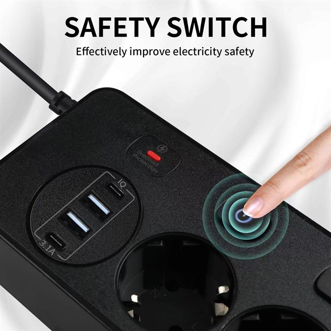 PS-13 Slim Seri 4lü Akıllı Priz-Hızlı Şarj İstasyonu & USB/Type-C Çıkışlı
