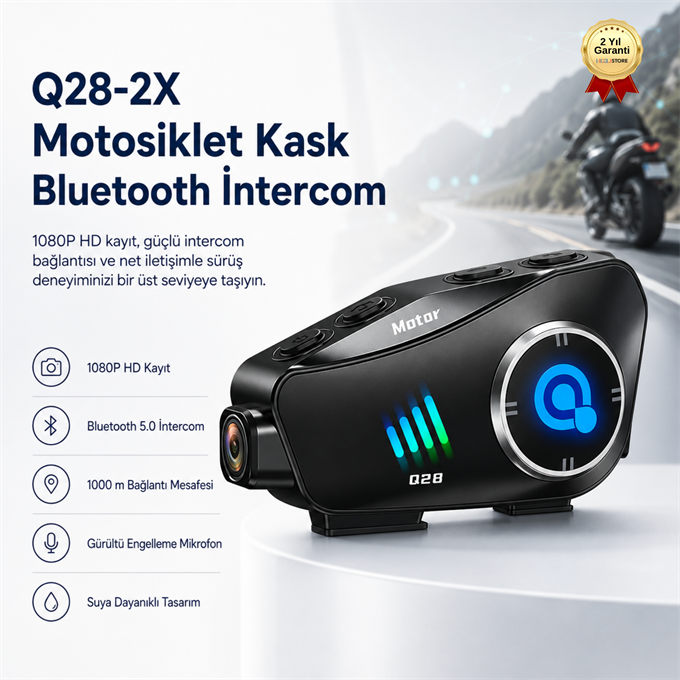 Q082-2X Motosiklet Kask Bluetooth İntercom Yeni Nesil 1080P Hd Sürüş Kaydedici Kablosuz Kamera