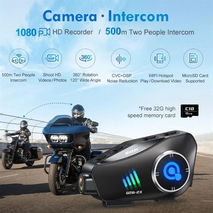 Q082-2X Motosiklet Kask Bluetooth İntercom Yeni Nesil 1080P Hd Sürüş Kaydedici Kablosuz Kamera