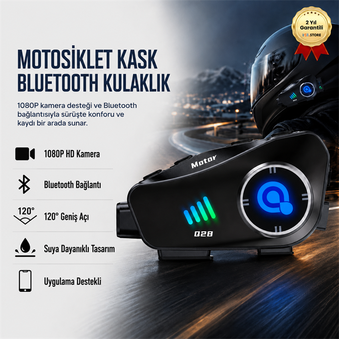  Motosiklet Kask Bluetooth Kulaklık 1080P Kamera Destekli