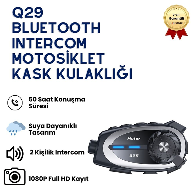 q29 1080P Kameralı Motosiklet Bluetooth Intercom Kask Kulaklığı