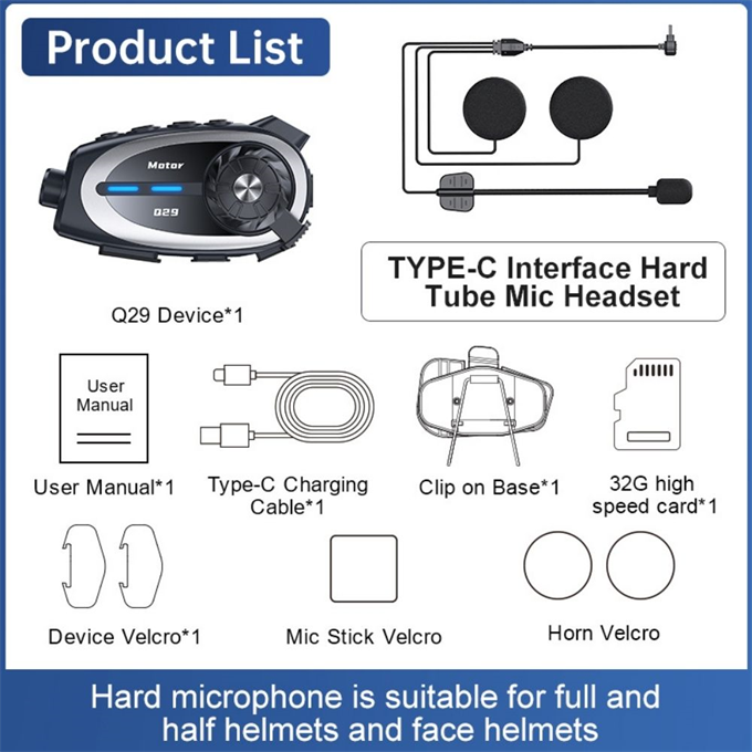 q29 1080P Kameralı Motosiklet Bluetooth Intercom Kask Kulaklığı