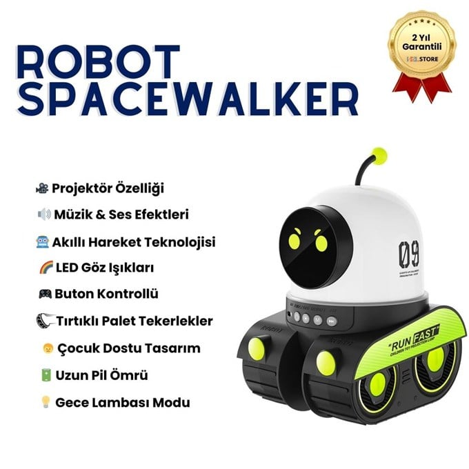 OUTLET/TEŞHİR ROBOT SPACEWALKER Akıllı Yürüyen Işıklı Müzikli Oyuncak Robot, Hareketli Kollar, Ses Efektleri, Çocuk Eğitim ve Eğlence Robotu 