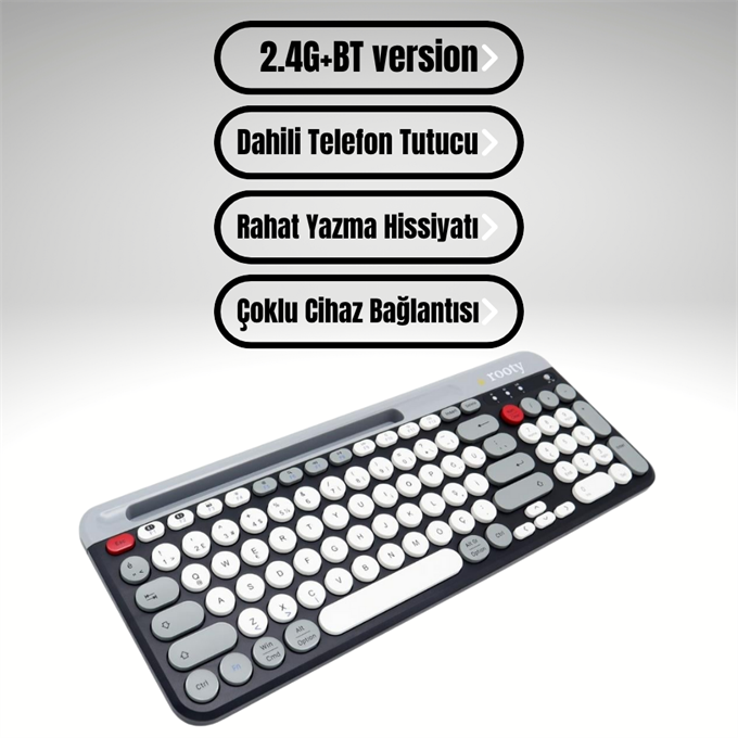 Rooty Bluetooth Klavye Mouse Set Çoklu Cihaz Bağlantılı 1200RPM Kablosuz Set
