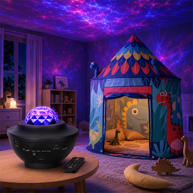 Dinozor Temalı Çocuk Oyun Çadırı ve Bluetooth Galaksi Projektörü Eğlence Seti