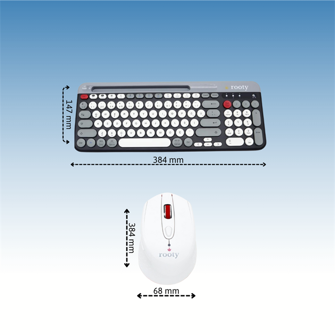 Rooty Bluetooth Klavye Mouse Set Çoklu Cihaz Bağlantılı 1200RPM Kablosuz Set