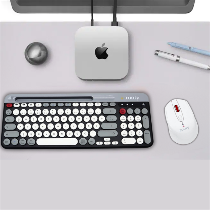 Rooty Bluetooth Klavye Mouse Set Çoklu Cihaz Bağlantılı 1200RPM Kablosuz Set