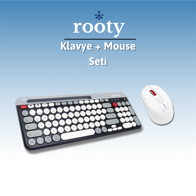 Rooty Bluetooth Klavye Mouse Set Çoklu Cihaz Bağlantılı 1200RPM Kablosuz Set