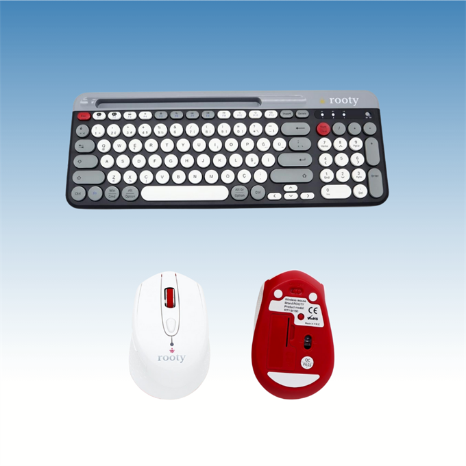 Rooty Bluetooth Klavye Mouse Set Çoklu Cihaz Bağlantılı 1200RPM Kablosuz Set