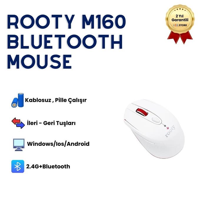 Rooty Sessiz Tıklamalı Kablosuz Mouse - Ergonomik Şık Tasarım, 1600 DPI Yüksek Hassasiyetli Optik Fare