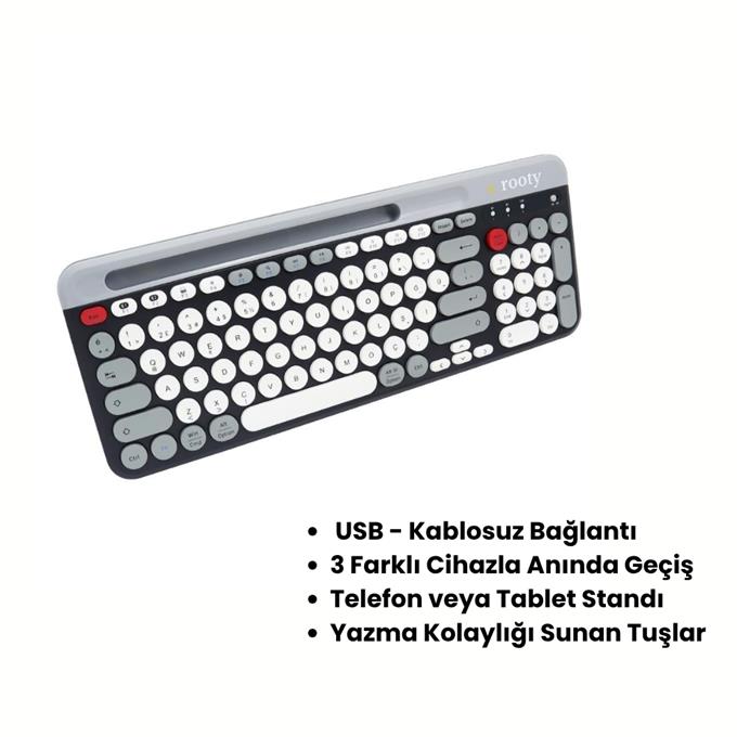 Rooty Çoklu Cihaz Destekli Bluetooth Türkçe Klavye ultra ince tasarım