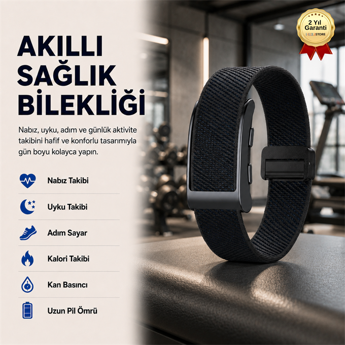 Siyah Akıllı Bileklik Sağlık ve Aktivite Takipli Nabız Uyku Kalori ve Kan Basıncı Takibi
