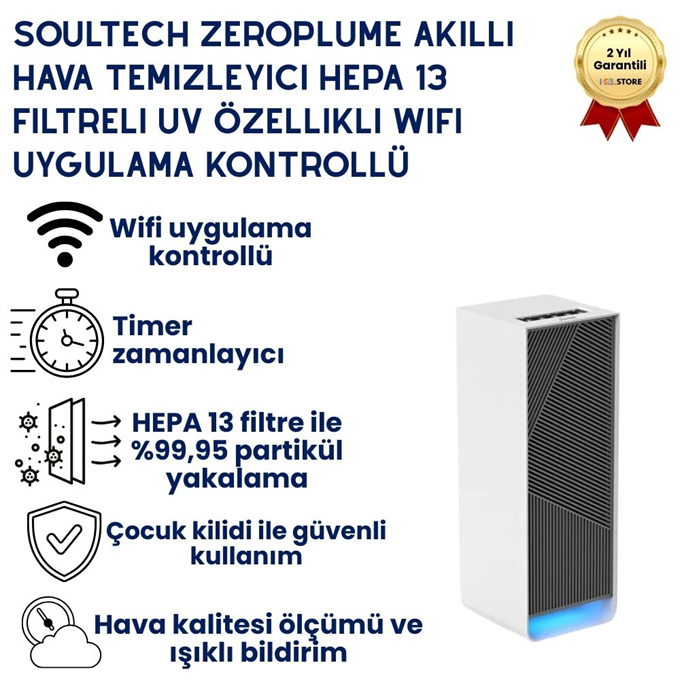 Zeroplume Akıllı Hava Temizleyici HEPA 13 Filtreli UV Özellikli WiFi Uygulama Kontrollü
