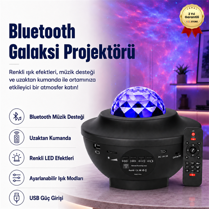 Starry Light Yıldızlı Atmosfer Işık Projektörü – Çok Renkli Gökyüzü Efekti, Ay ve Nebula Yansıtma, Uzaktan Kumandalı Ortam Gece Lambası