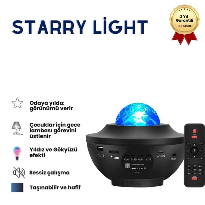 Starry Light Yıldızlı Atmosfer Işık Projektörü – Çok Renkli Gökyüzü Efekti, Ay ve Nebula Yansıtma, Uzaktan Kumandalı Ortam Gece Lambası
