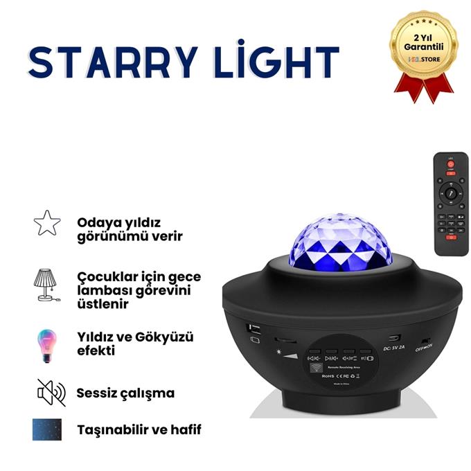 Starry Light Yıldızlı Atmosfer Işık Projektörü – Çok Renkli Gökyüzü Efekti, Ay ve Nebula Yansıtma, Uzaktan Kumandalı Ortam Gece Lambası
