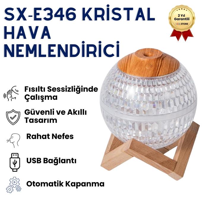 SX-E346 Ahşap Ayaklı Kristal Görünümlü Masaüstü Hava Nemlendiricisi - Gece Lambalı