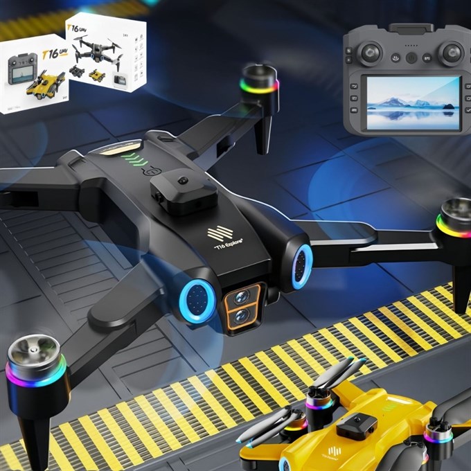 T16  Drone 4K Çift Kameralı Büyük Ekran Kumandalı WiFi FPV 360° Engel Algılama Katlanabilir Drone