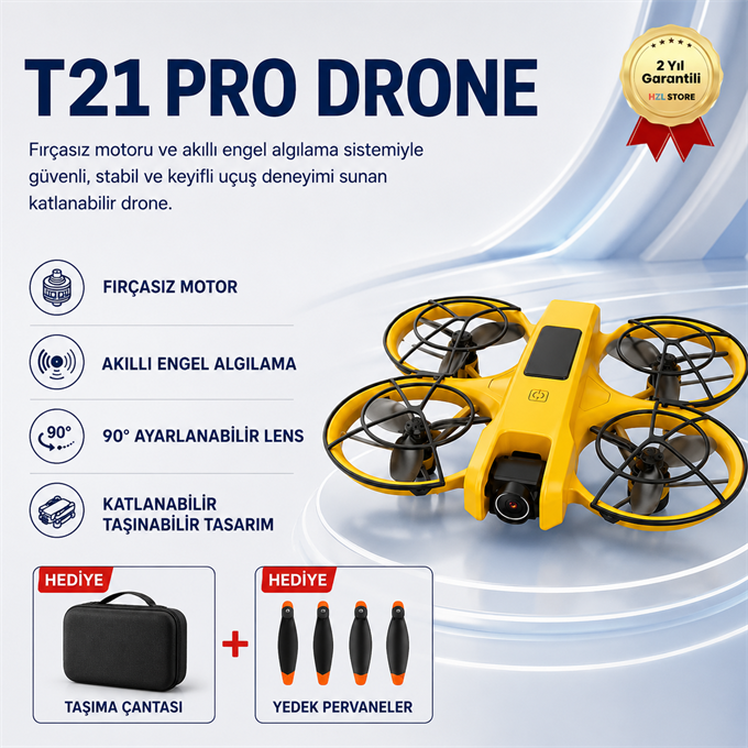 T21 PRO Drone Çift HD Kamera FPV Canlı Yayın Fırçasız Motor Engel Algılamalı Katlanabilir Drone