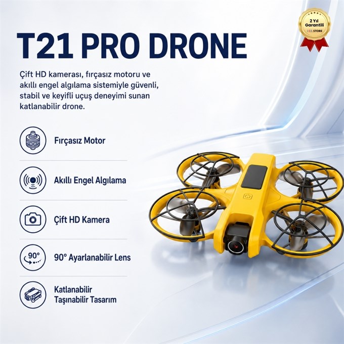 T21 PRO Drone Çift HD Kamera FPV Canlı Yayın Fırçasız Motor Engel Algılamalı Katlanabilir Drone 