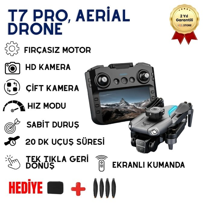 T7 Pro Drone 4K Çift Kameralı GPS WiFi FPV 360° Engel Algılama Katlanabilir Drone