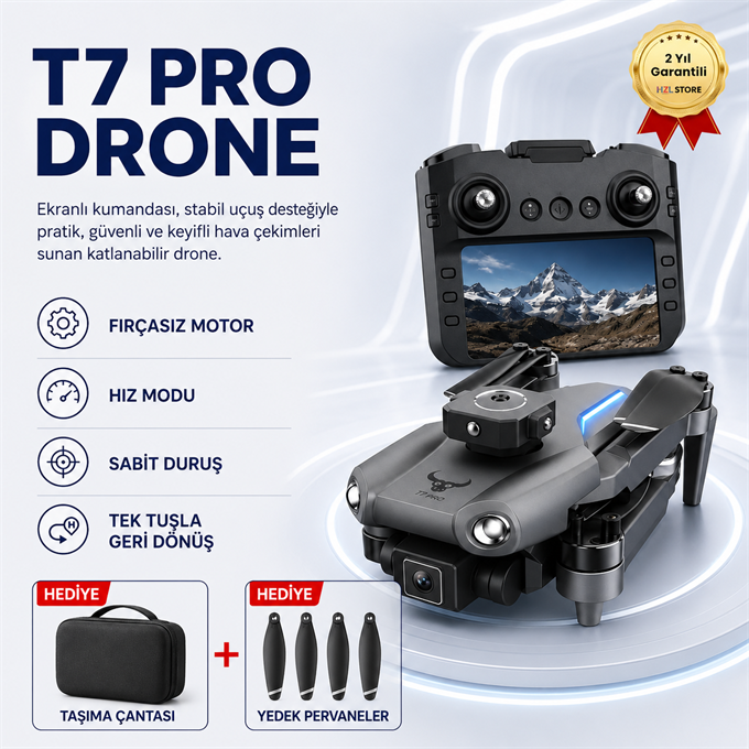 T7 Pro Drone HD Çift Kameralı Katlanabilir Drone