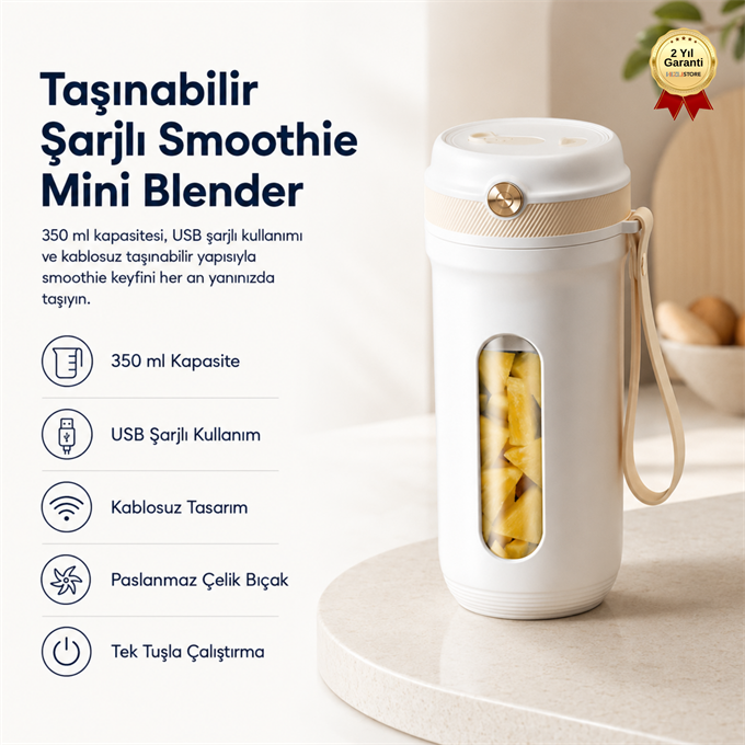 Taşınabilir Şarjlı Smoothie 350ml USB Şarjlı Kablosuz Mini Blender