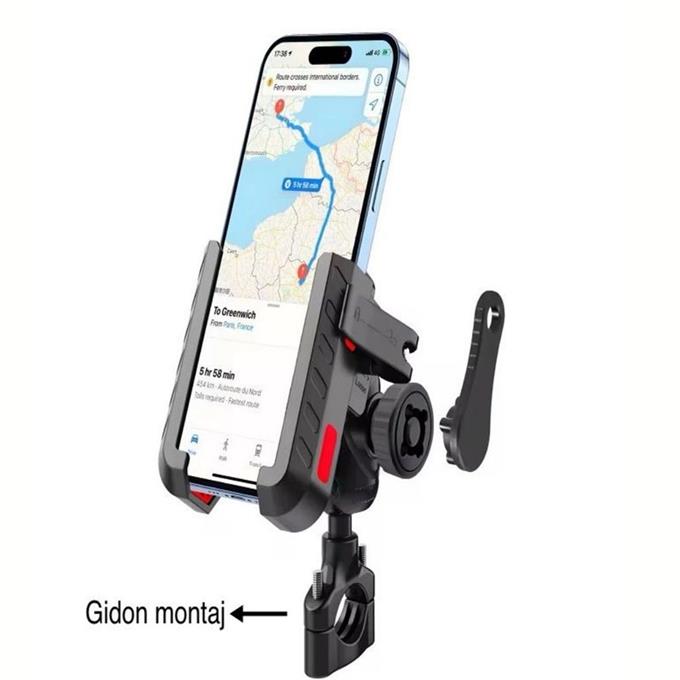 Titreşim Engelleyici 360° Döner Motosiklet Telefon Tutucu, Gidon Bağlantılı, 4”-6.9” Uyumlu Dayanıklı Tutacak