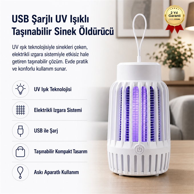USB Şarjlı UV Işıklı Taşınabilir Sinek Öldürücü