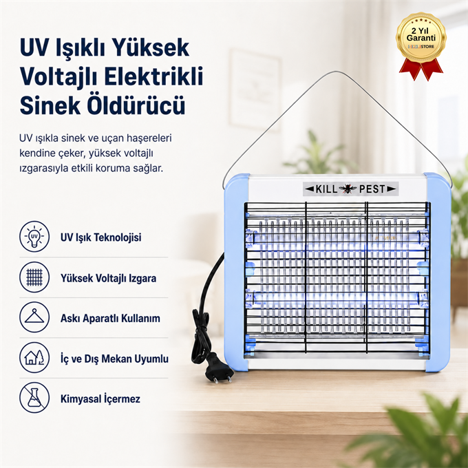UV Işıklı Yüksek Voltajlı Elektrikli Sinek Öldürücü