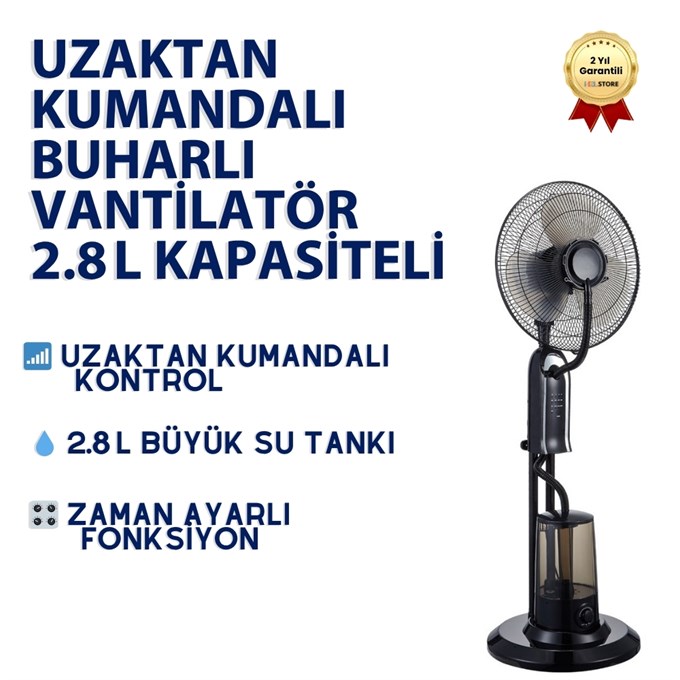 Uzaktan Kumandalı 2.8 L Buharlı Vantilatör Nemlendirici Fan Ultra Sessiz Tekerlekli Zaman Ayarlı