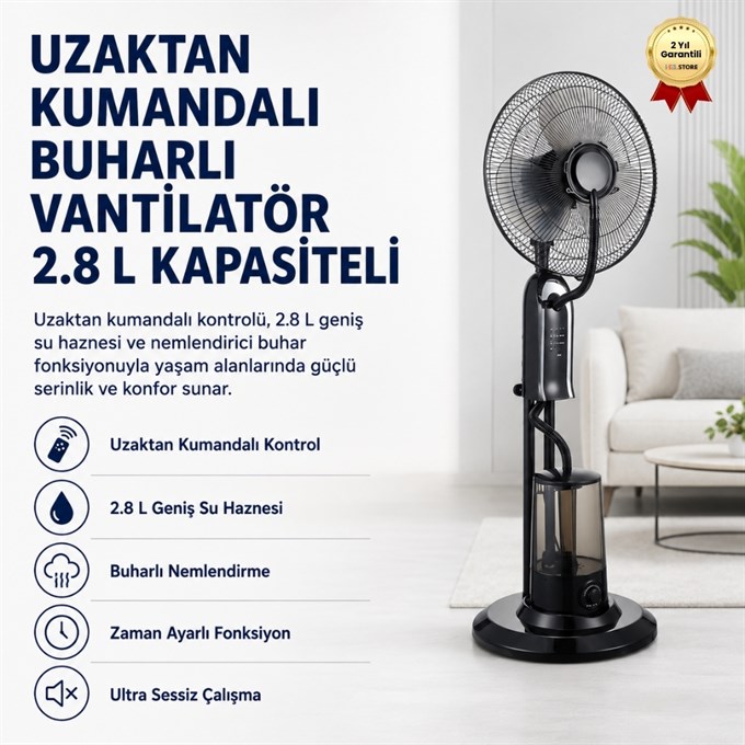 Uzaktan Kumandalı 2.8 L Buharlı Vantilatör Nemlendirici Fan Ultra Sessiz Tekerlekli Zaman Ayarlı