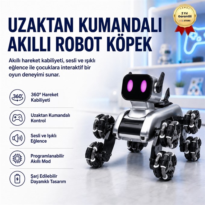 Uzaktan Kumandalı Akıllı, Eğitici Sesli Işıklı Akrobat Robot Köpek  