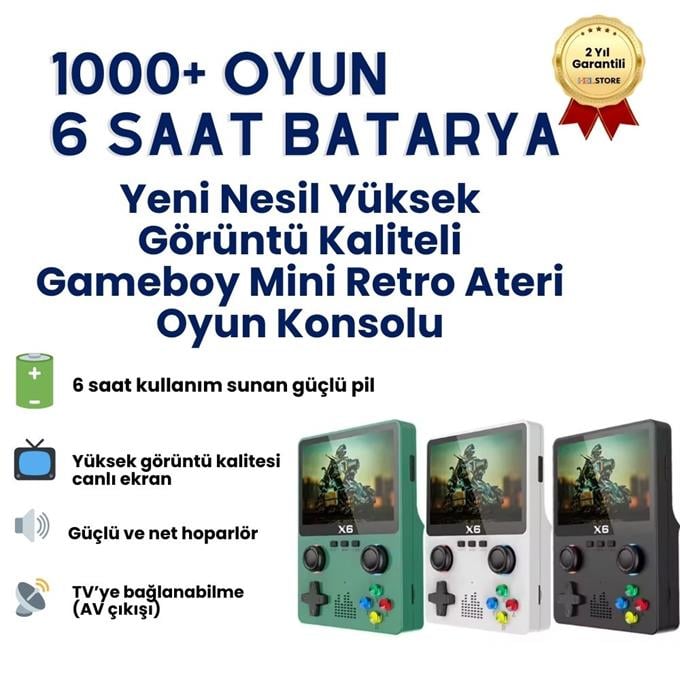X6 Taşınabilir Retro Oyun Konsolu HD Görüntü 10000 Oyunlu Game Stick