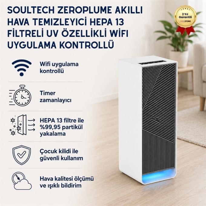Zeroplume Akıllı Hava Temizleyici HEPA 13 Filtreli UV Özellikli WiFi Uygulama Kontrollü 