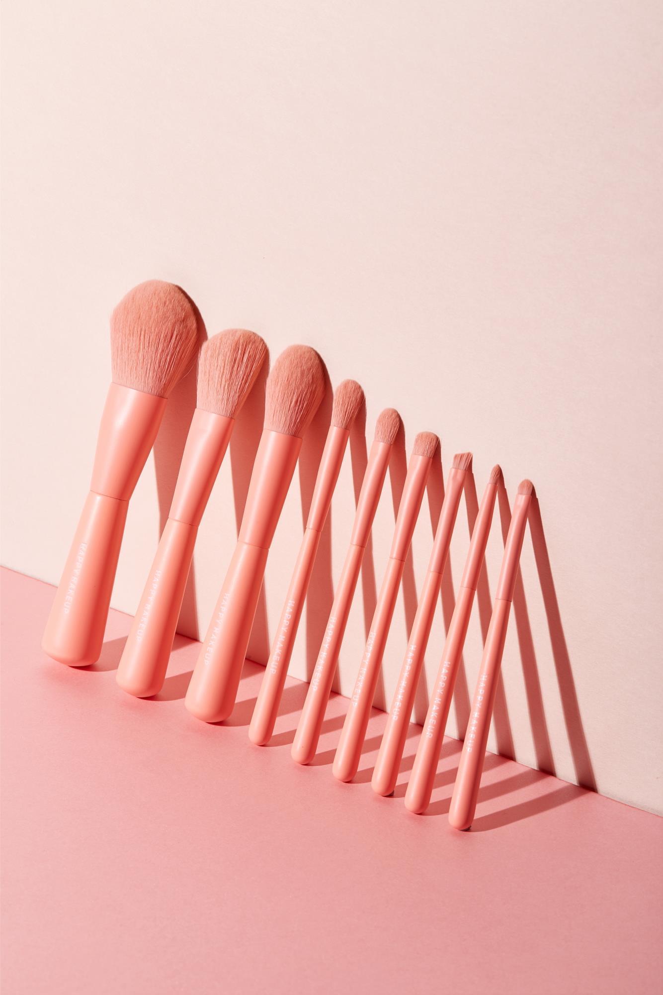 Hzl 9'lu Makyaj Fırça Seti | Pembe Çantalı Profesyonel Set | HZLSTORE