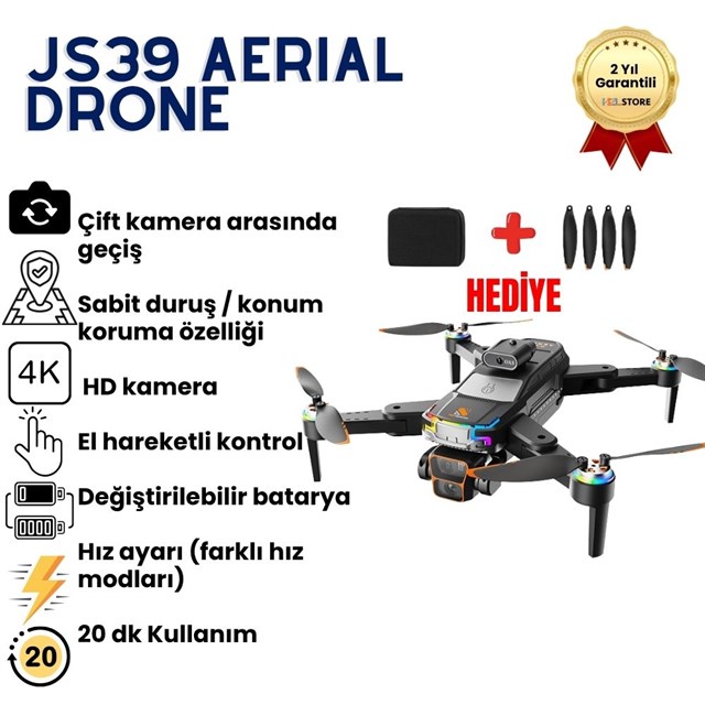 JS39 Drone, Akıllı 4K Uzaktan Kumandalı, Fırçasız motorlu Engel