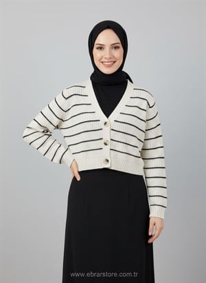 Gavisa Çizgili Üç Düğmeli Mini Hırka-Zİ6147 Taş